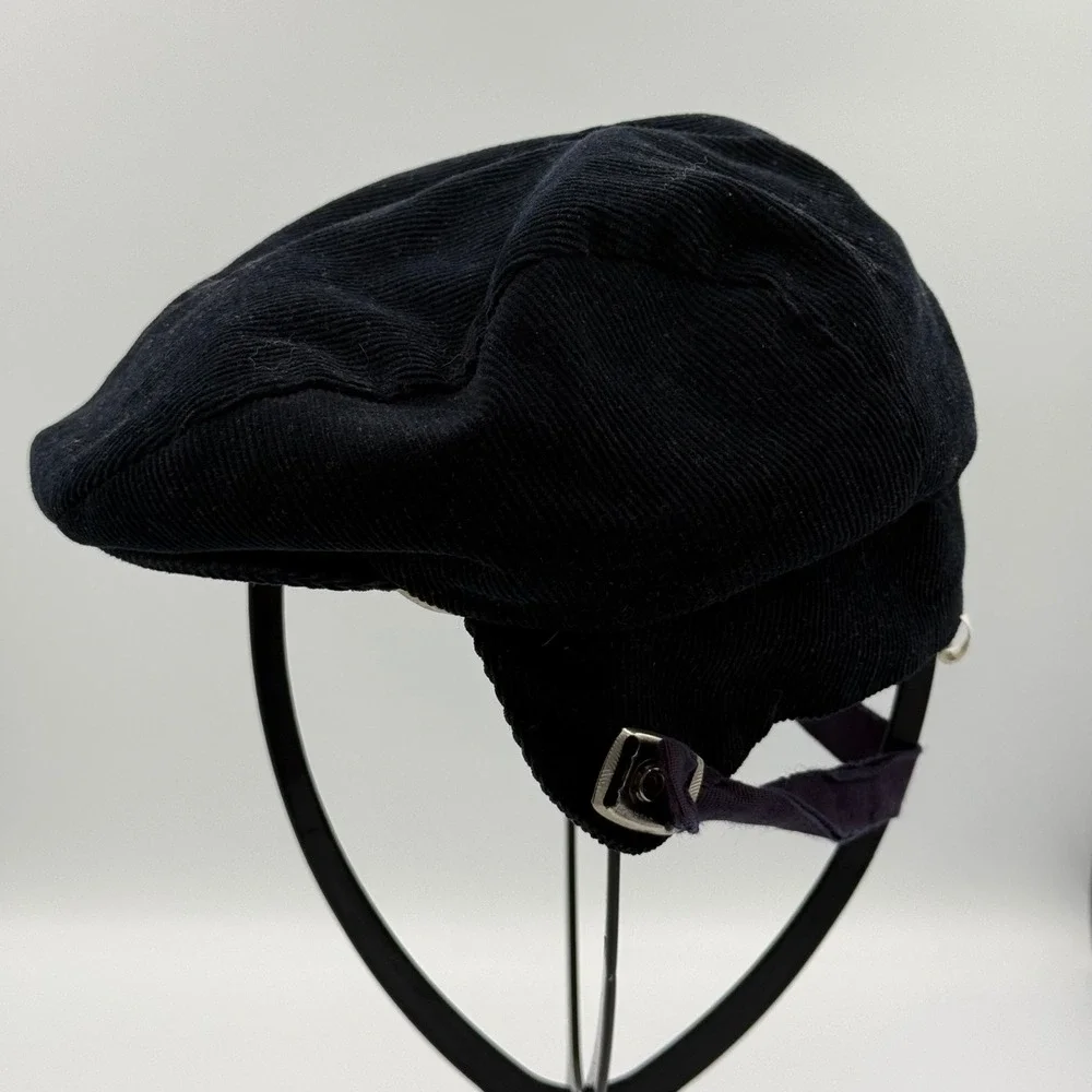 Vintage Navy Blue Corduroy Flat Cap‎ Toddler Size 19 Ear Flaps Newsboy Hat USA
